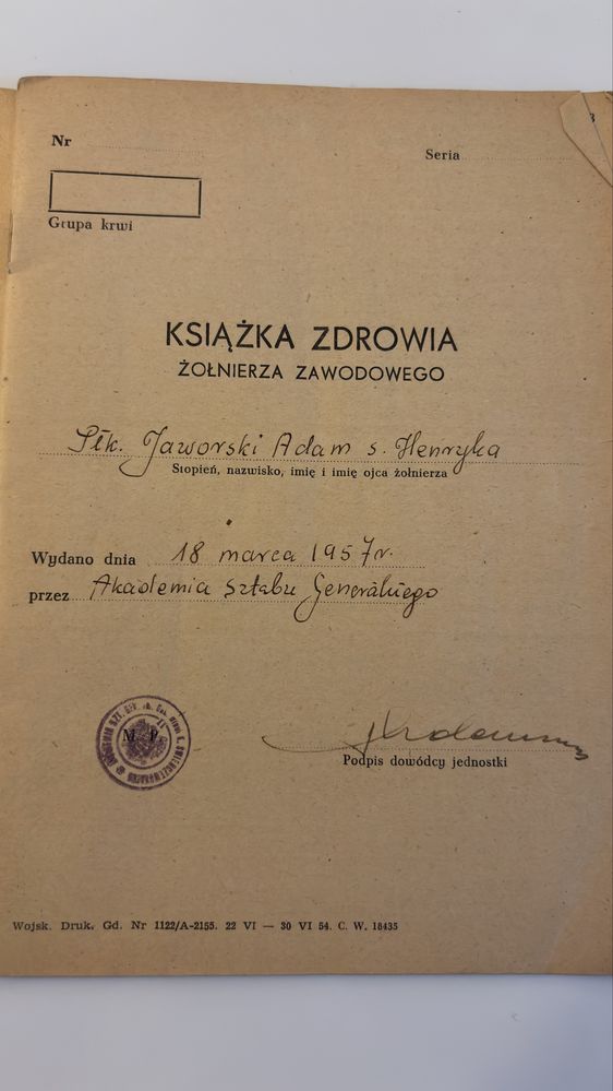 Dokumenty wojskowe PRL – książeczki + życiorys oficera/generała