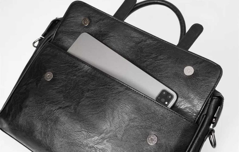 Мужской кожаный черный місткий чоловічий портфель мужская сумка офисна