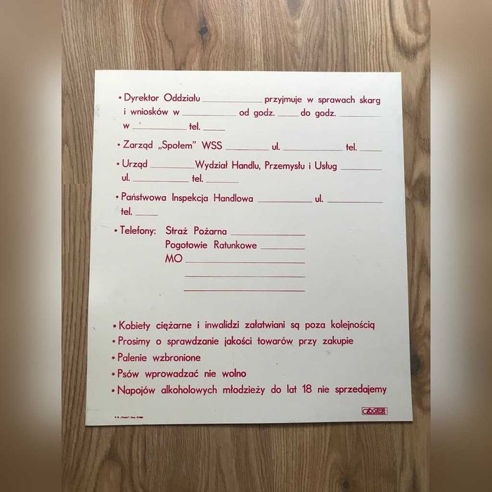 Plakat tablica informacyjna PRL Społem retro