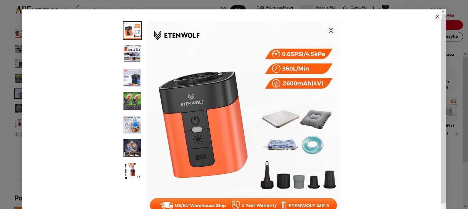 Pompka elektryczna do materaca Z LAMPKĄ 5 końcówek IPX7 USB-C