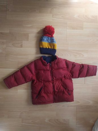 Zimowa kurtka czarwona 98 2- 3 lata plus czapka