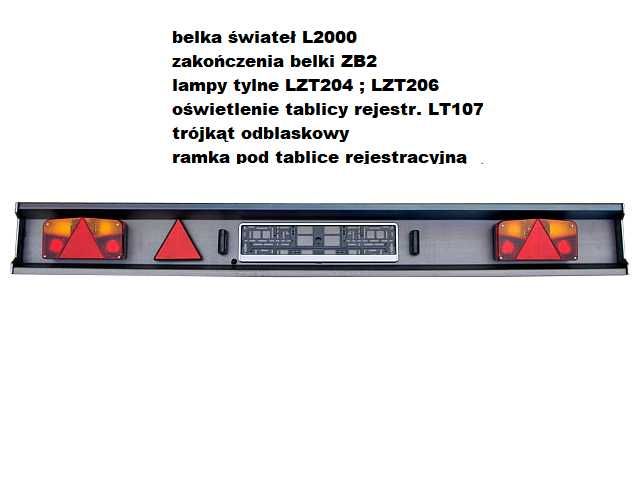 Belka na światła 2 metry, lampy tylne - zestaw