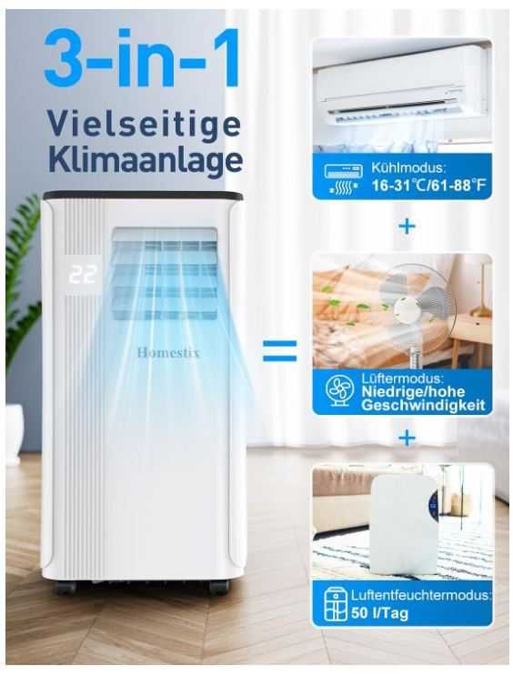 Klimatyzator przenośny Homestix  3 w 1, 2,6kW, sterowanie pilotem