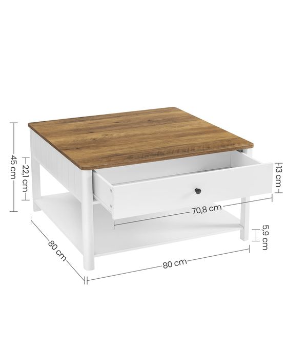 Stolik kawowy ława 2 szuflady półka 80 x 80 x 45cm. Złożony