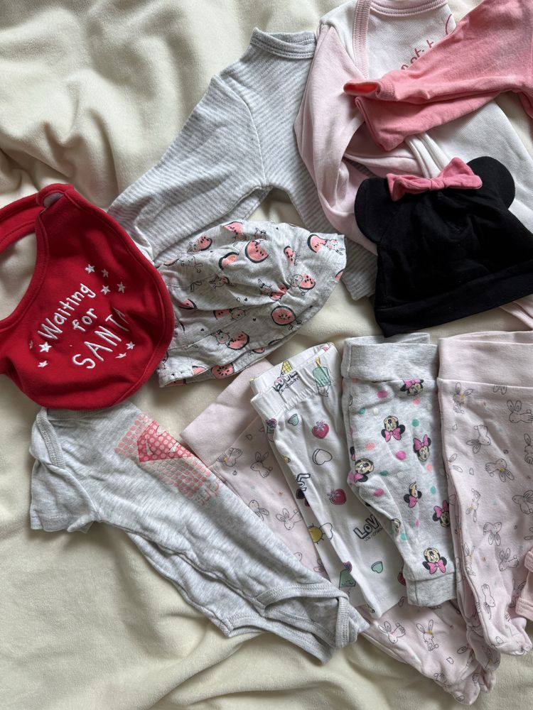 Duży zestaw ubranek dziecięcych 56 niemowlak dziewczynka body getry