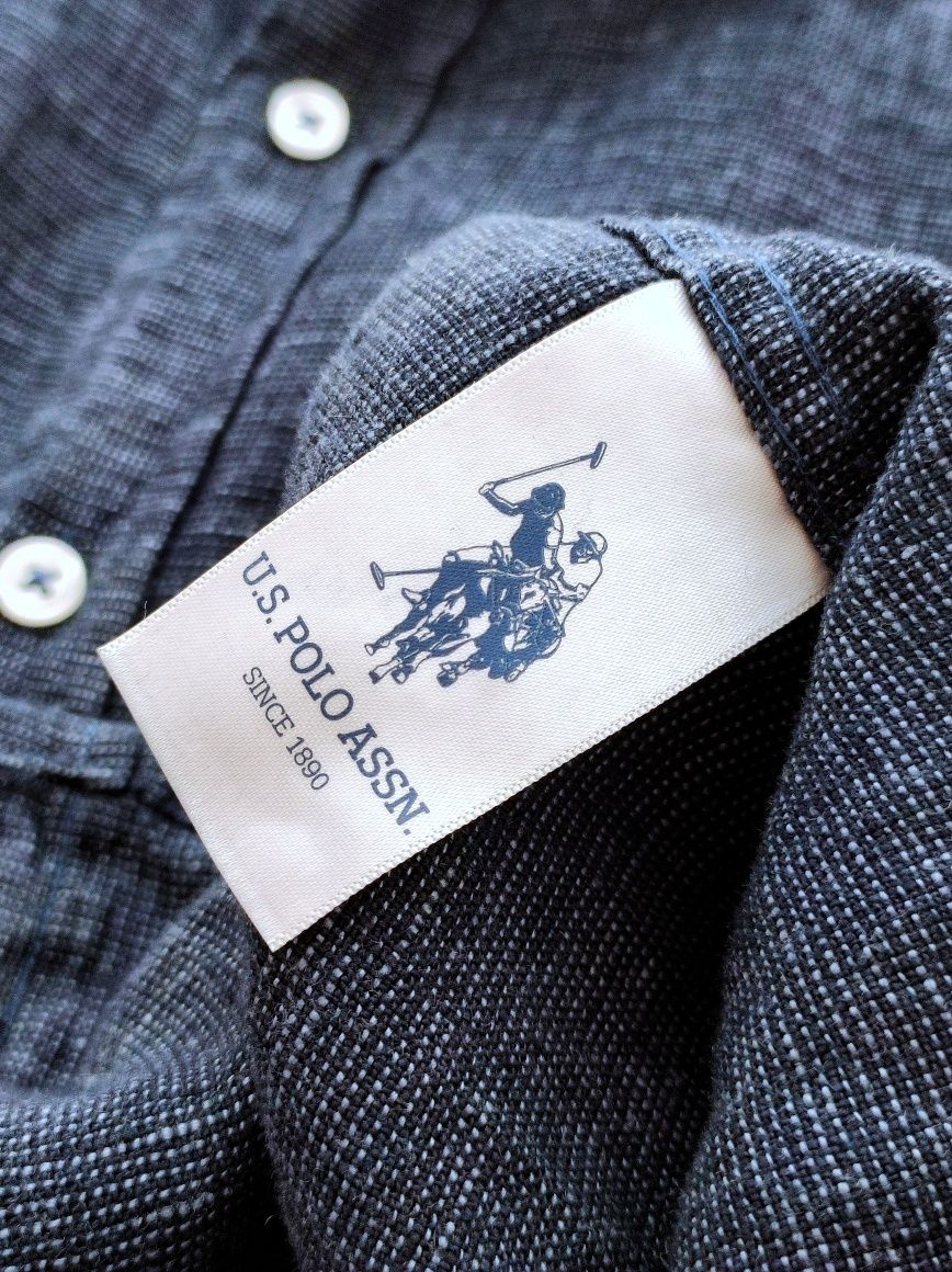 US.S. Polo Assn. | lniana granatowa koszula z długim rękawem