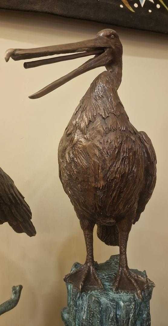 Escultura Fonte Par de Pelicanos em Bronze Patinado, Itália Século XX