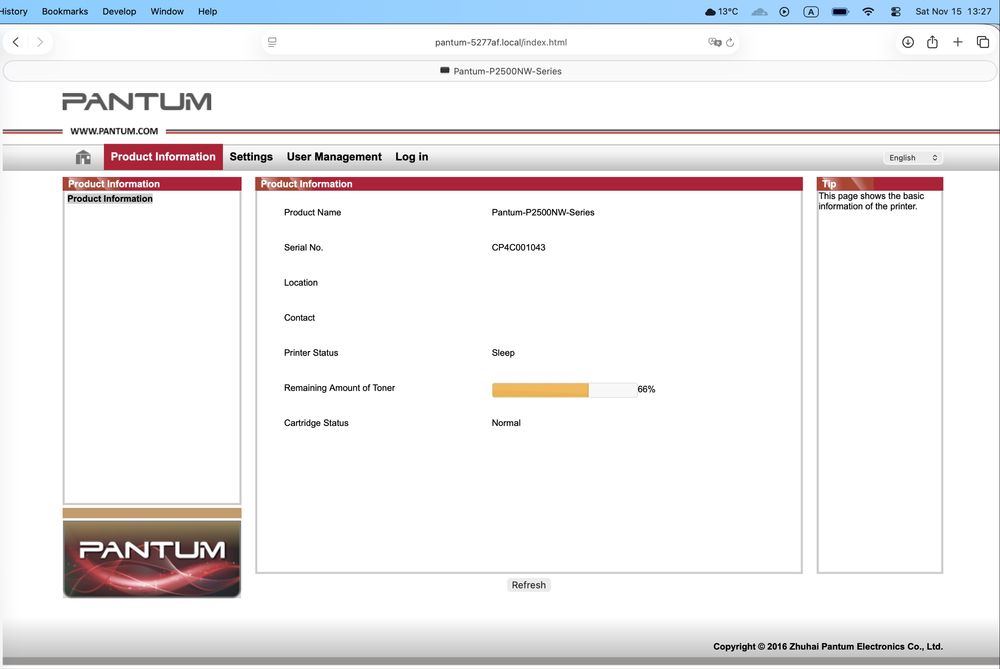 Принтер лазерний Pantum P2500NW A4 з WiFi (на гарантії до 28.10.26)