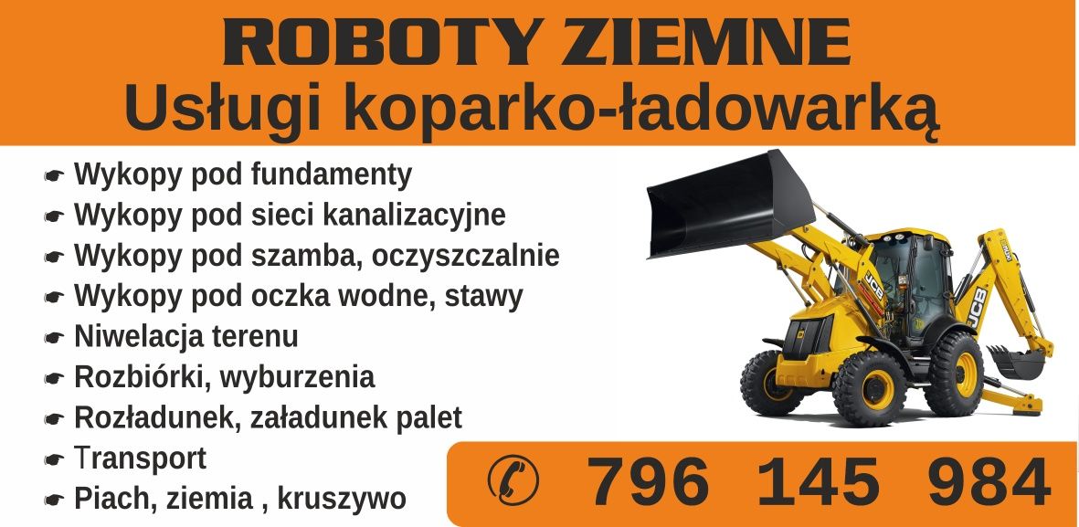 Usługi koparko ładowarką, młot ,rozbiórki i wyburzen, ziemia,piach