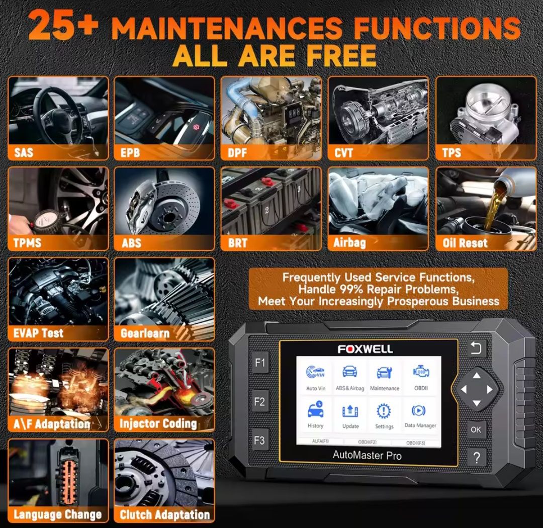 Máquina Diagnóstico FOXWELL NT650 PRO OBD2 ABS SRS e +26 Serviços NOVO