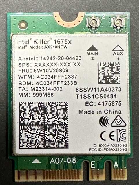 Karta WiFi AX 6E INTEL KILLER AX1675x wraz z AX210.NGWG.NVX  M2