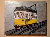 Tela pintada a acrílico, "Eléctrico de Lisboa"
Medidas 30x24x1.6cm.