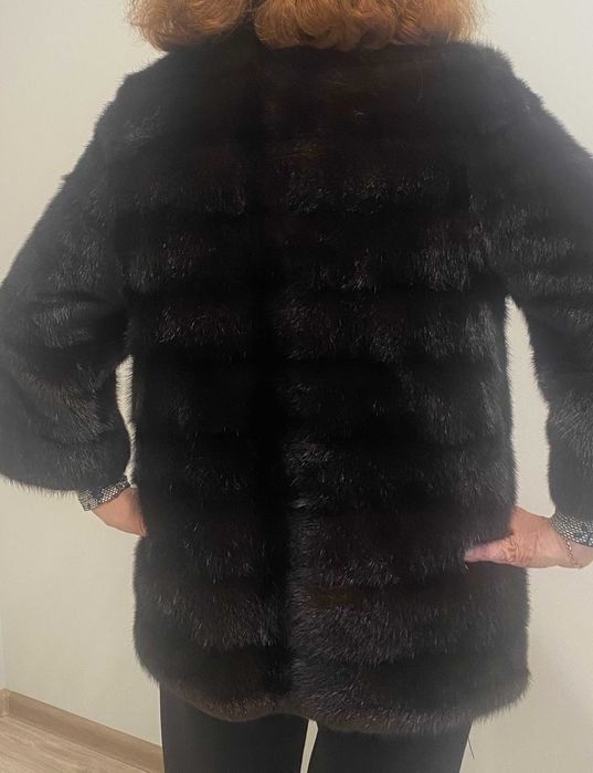 Норкова шубка - кожушок шоколадного кольору