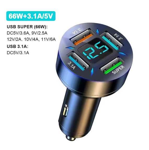 Зарядка вольтметр в прикуриватель авто 66W 4USB QC 3.0 Быстрая зарядка