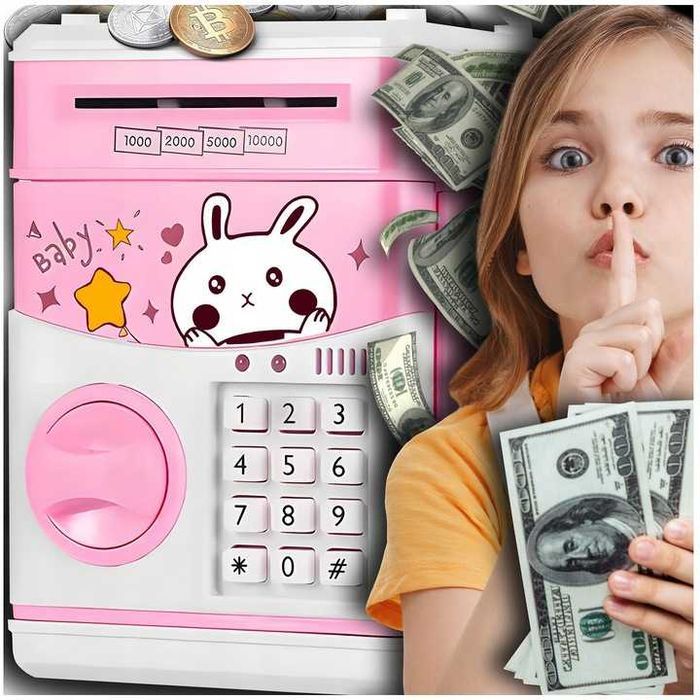 Sejf Skarbonka Bankomat Dla Dzieci Dziecka Duża Elektroniczna Różowa