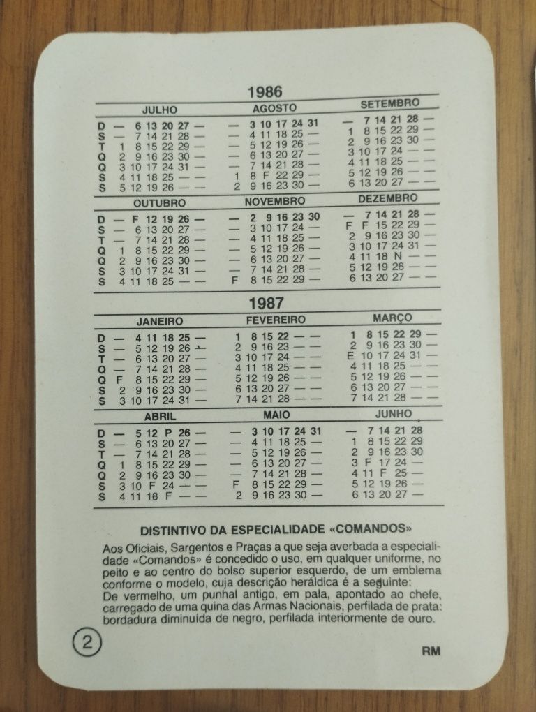 Coleção calendários comandos 1986