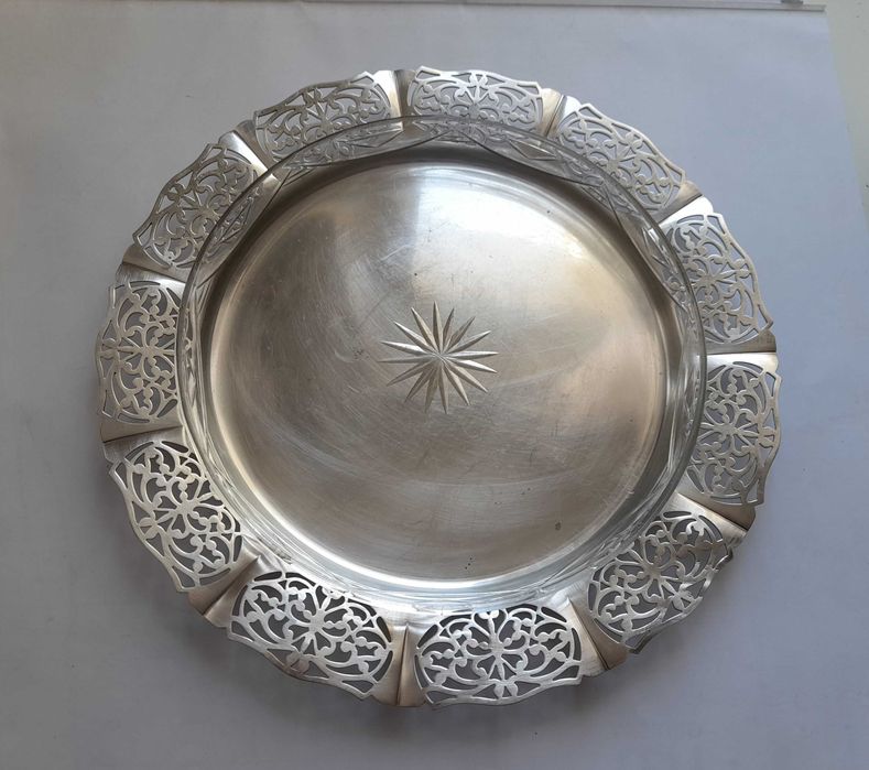 Antyk Vintage Duża Szwedzka Taca Ażurowa Plater. Taca Szklana Gratis !