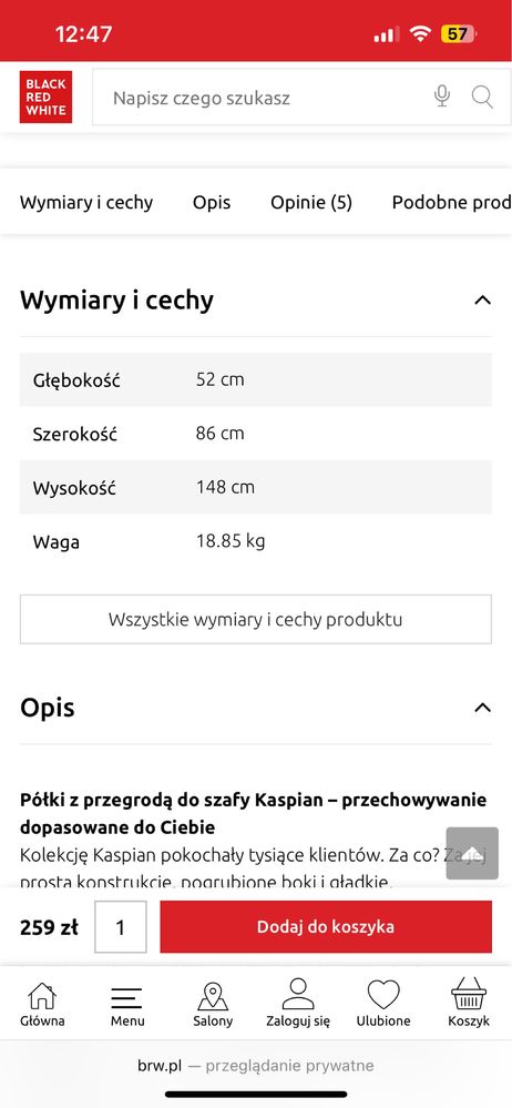 Wkład do szafy BRW