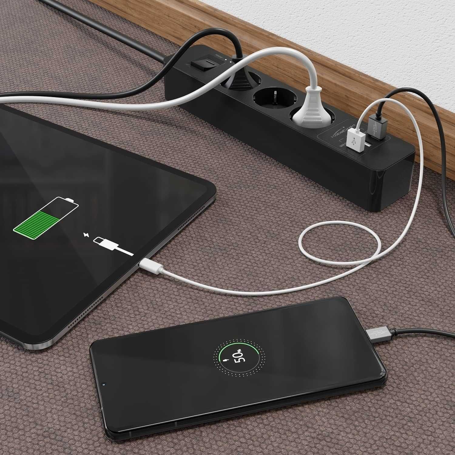 Listwa Zasilająca KABELDIREKT z 3 gniazdami 2 x USB-A, 1 x USB-C