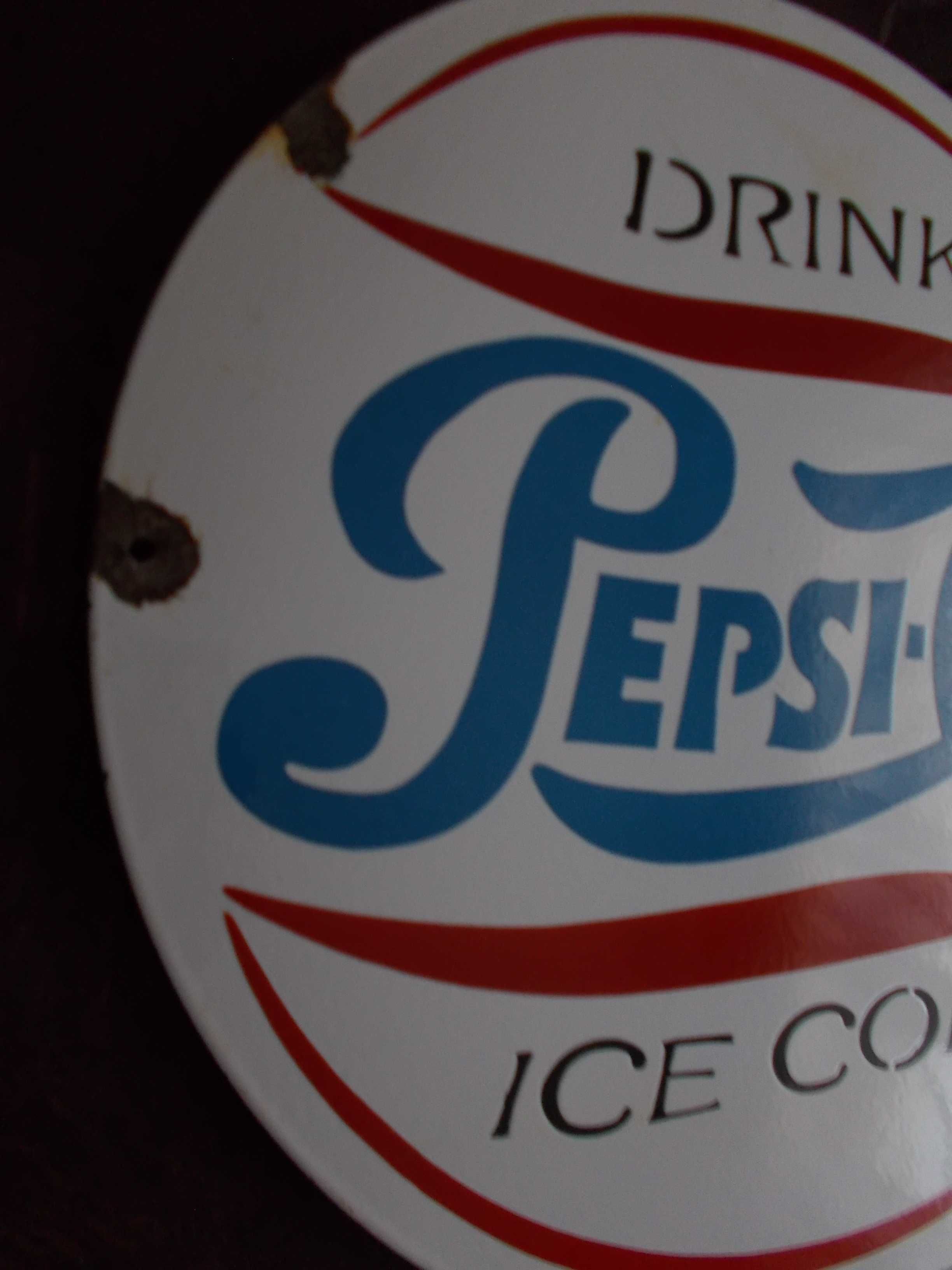 & Pepsi-Cola & Stary Piękny Szyld Reklamowy & Vintage &