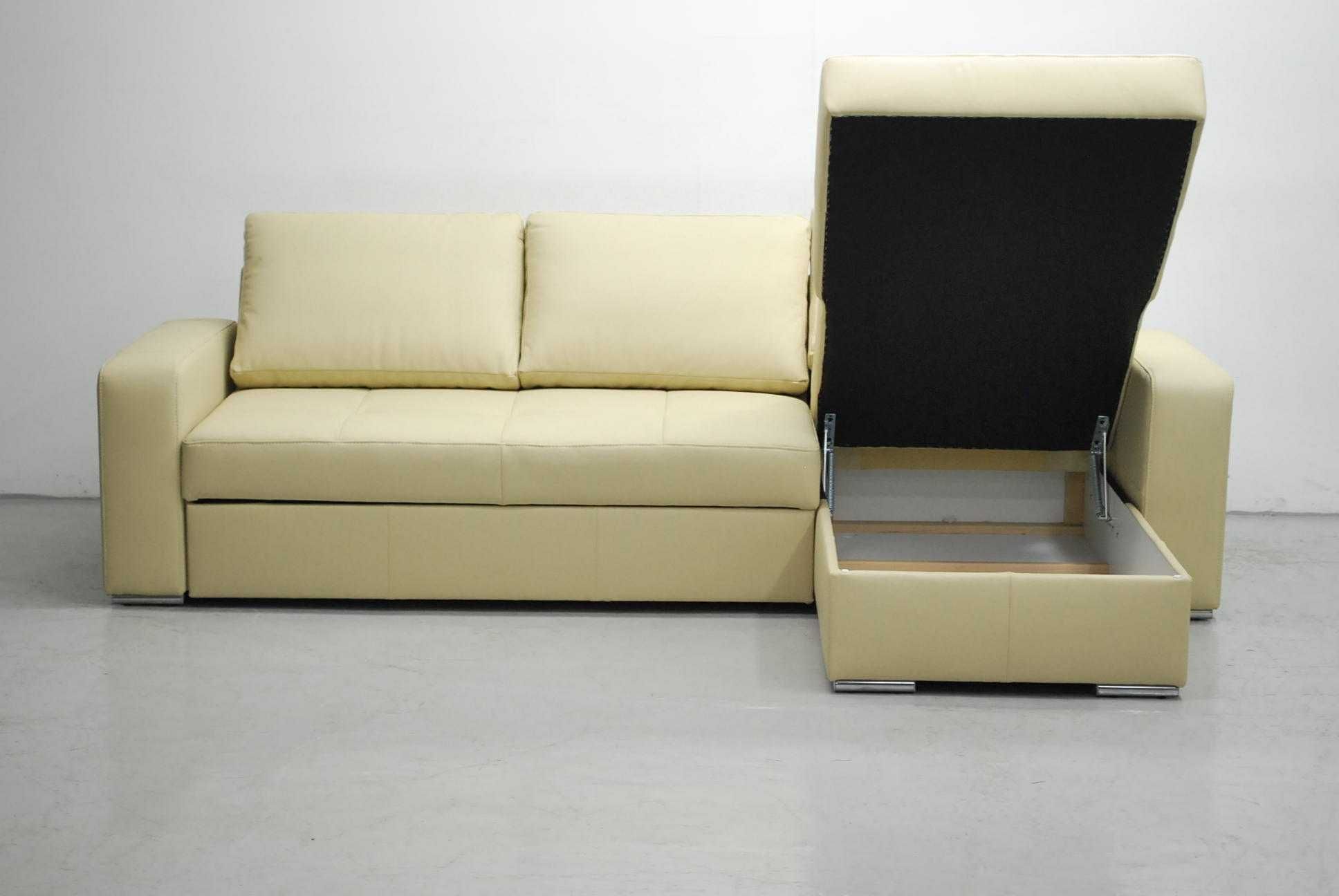 FLO skóra naturalna narożnik funkcja spania pojemnk 1100 beż sofa kana