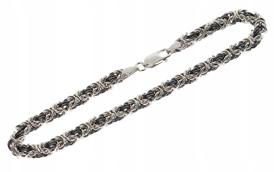 Bransoletka Srebrna Oksydowana Splot Królewski 4,50 mm pr 925 Grawer