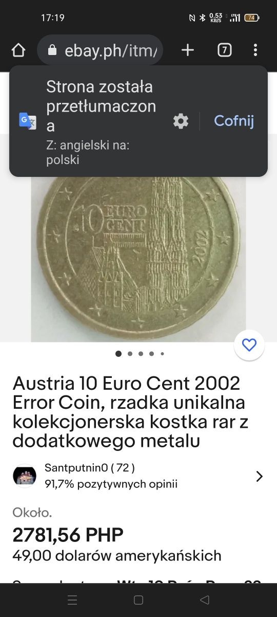 Sprzedam monetę 10 euro cent