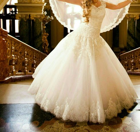 Кружевное Свадебное платье айвори,французкое кружево