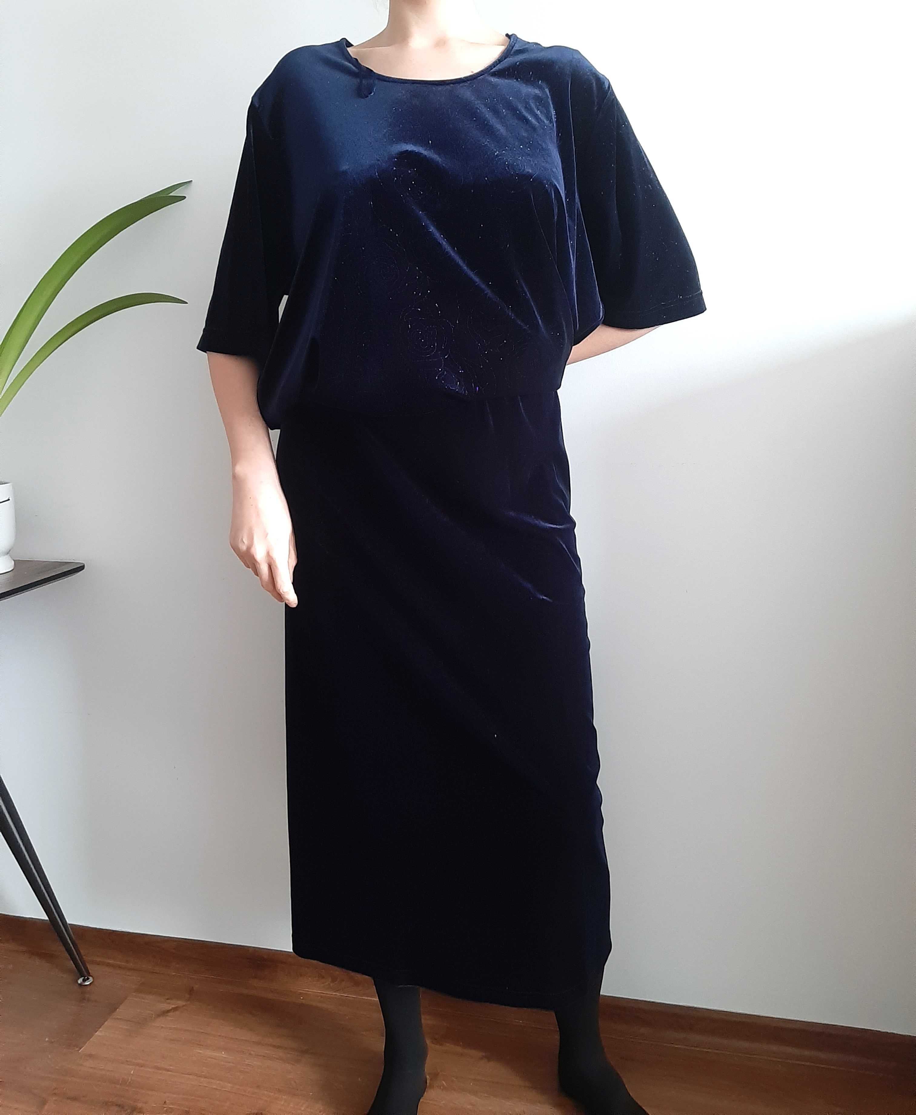 Sukienka kostium plus size  granatowa z brokatem połyskująca C&A 52-54
