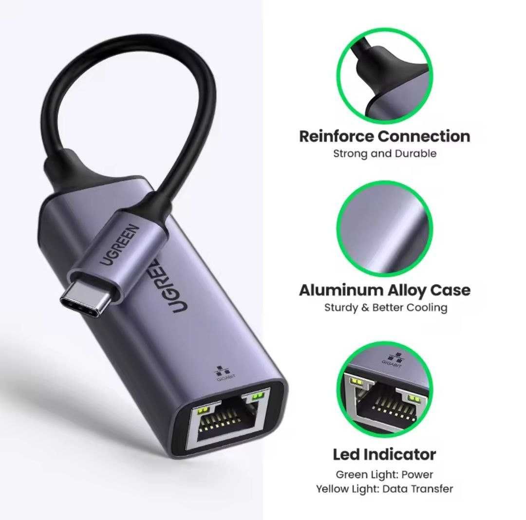 Ethernet адаптер Ugreen Type-C to Gigabit Ethernet RJ45 1000Mbps CM199