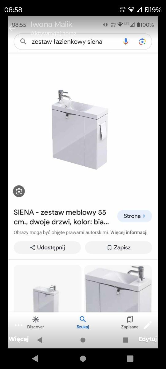 Zestaw meblowy 55cm umywalka z prawej strony