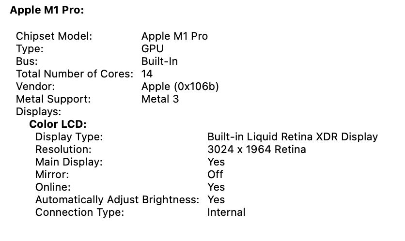 MacBook Pro 14’ 2021 M1 Pro 32GB RAM 512GB SSD 94%