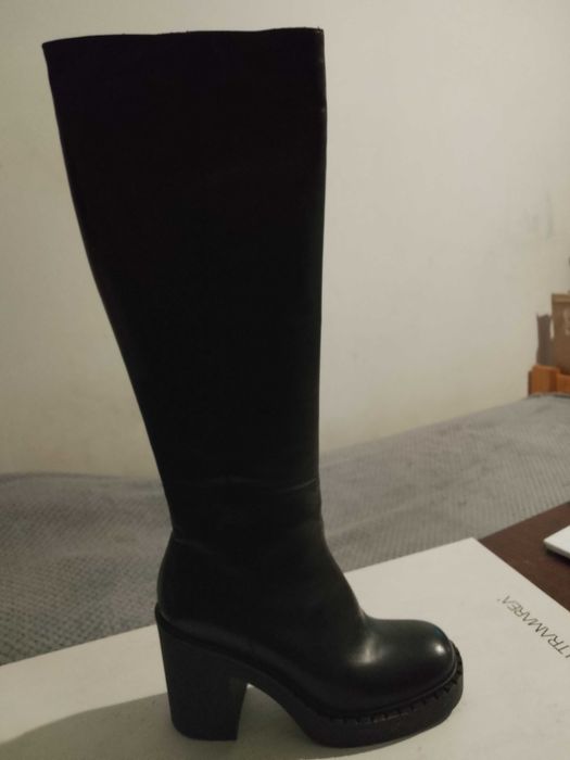 Kozaki skórzane czarne rozm 38 szeroki obcas