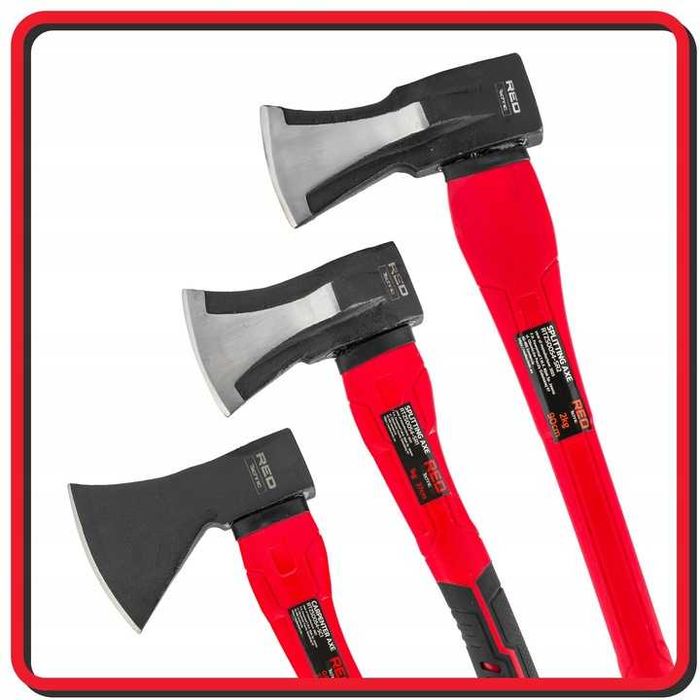 Komplet 3 siekier RED TECHNIC różne wagi mocne do rąbania drewna drzew