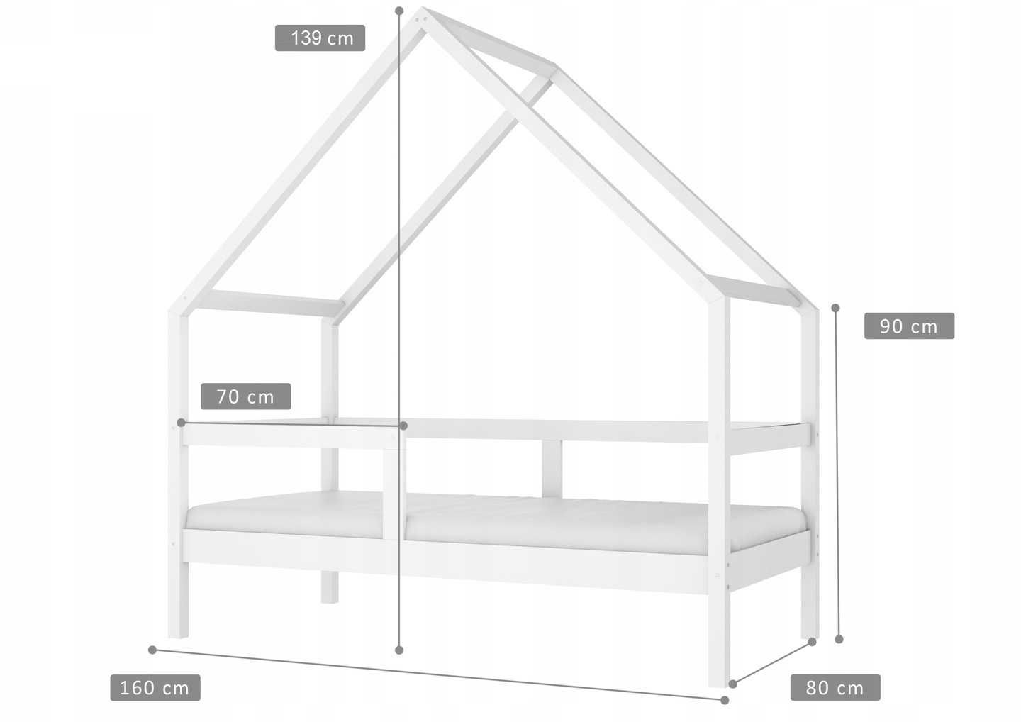 Łóżko dziecięce domek PEAK 160x80 sosna biały mat - wyprzedaż