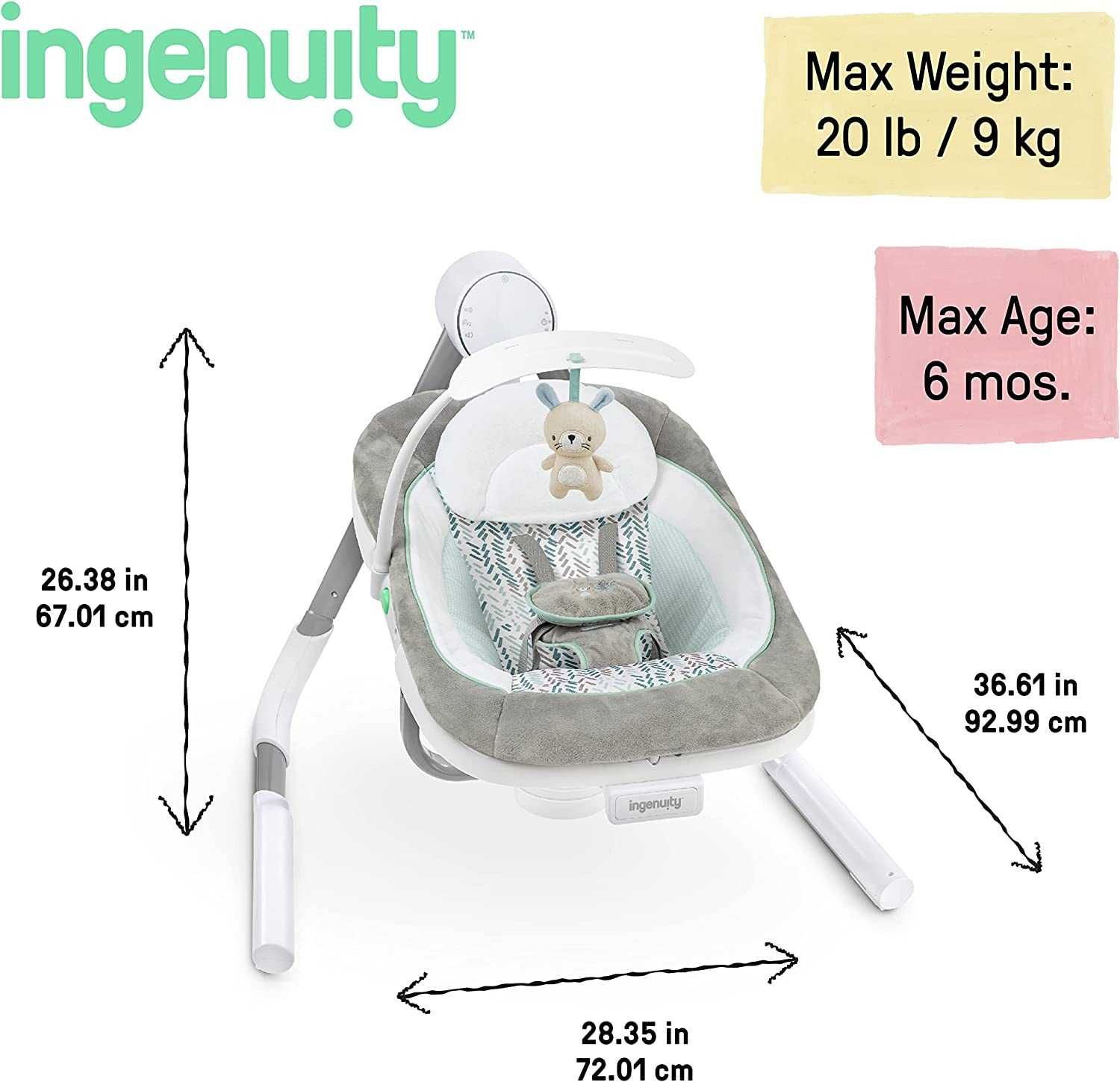 INGENUITY Huśtawka bujaczek dwukierunkowa z wibracją do 9kg