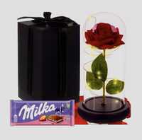 PREZENT na walentynki róża świecąca w szkle czekolada GRATIS