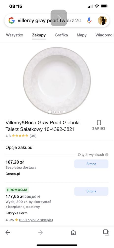 Talerz 20 cm salatkowy Villeroy boch gray pearl