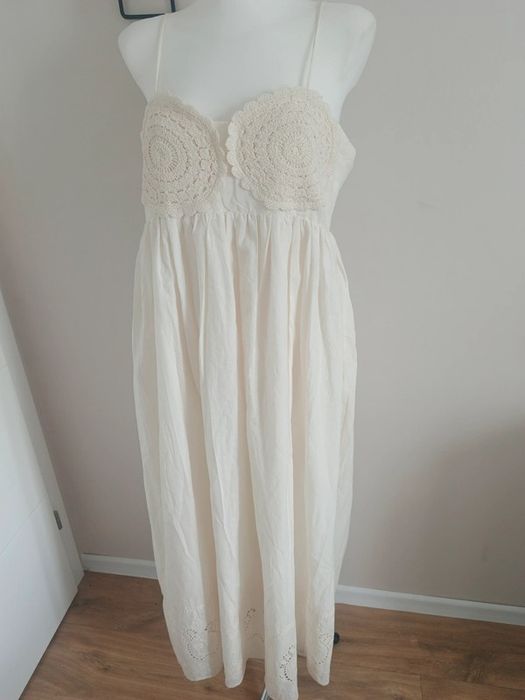 Sukienka koronkowa długa maxi boho zwiewna wyszywana bawełniana