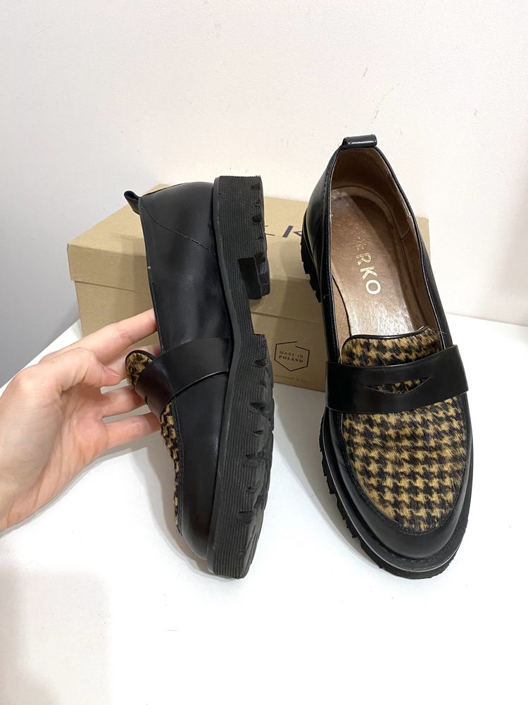 100% skóra naturalna Rylko loafersy mokasyny na platformie r. 37,5