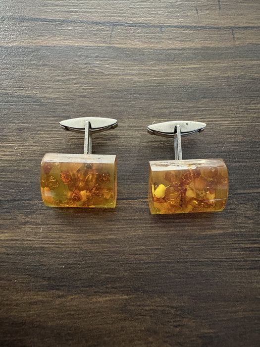 Spinki do mankietów spinka para komplet bursztyn