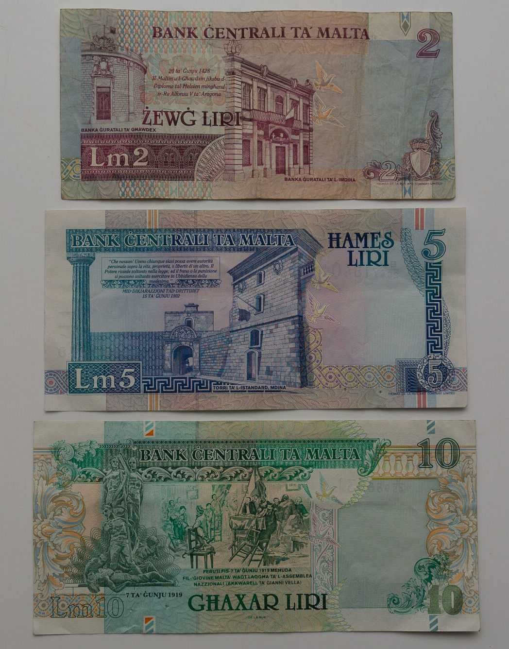 Malta 2, 5, 10, lira maltańska, zestaw 3 sztuk
