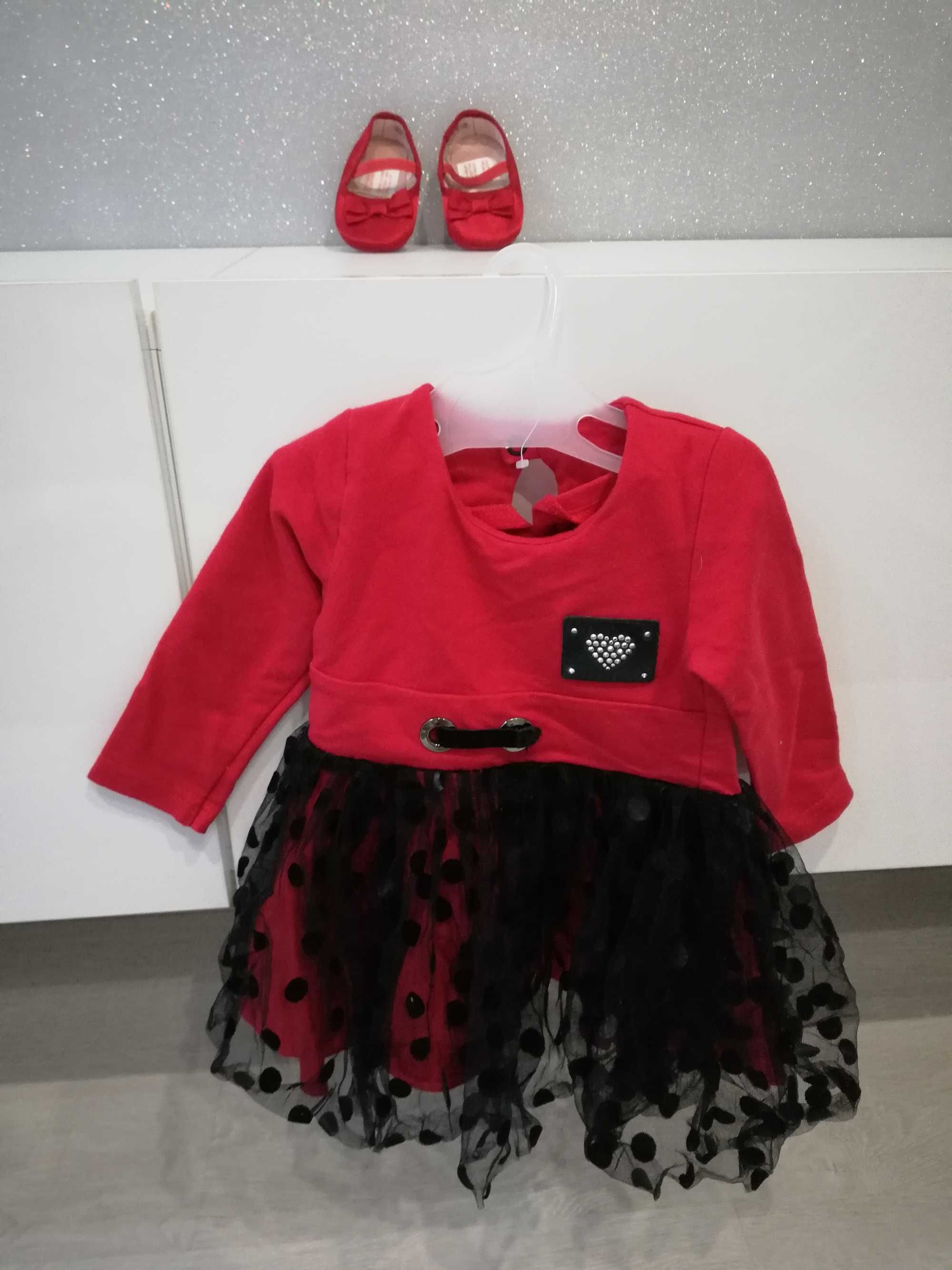 Okazja!! Piękna czerwona sukienka i balerinki firmy Hm! Rozmiar 74