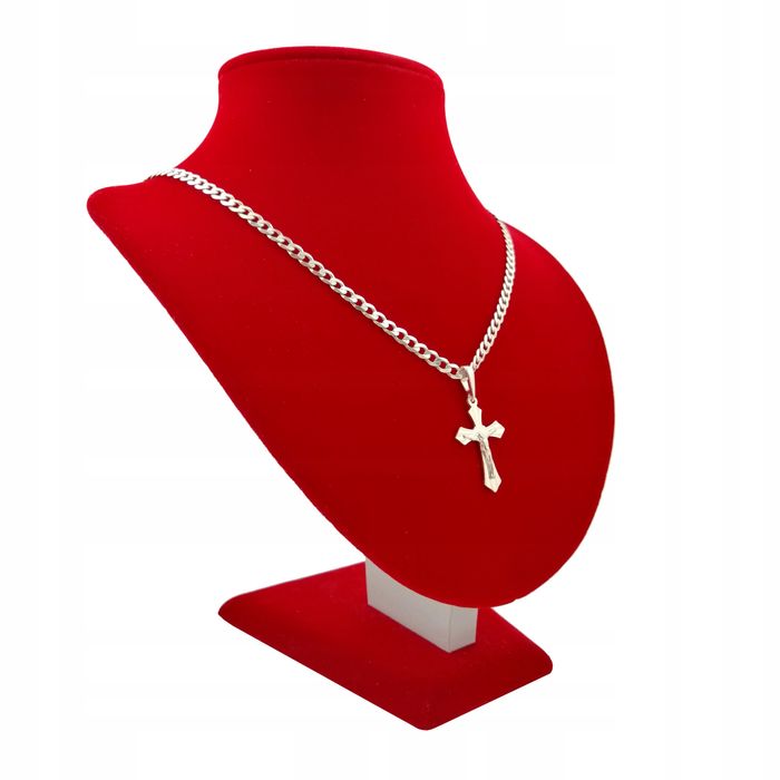 Srebrny Łańcuszek Pancerka+krzyżyk Próba 925/55cm