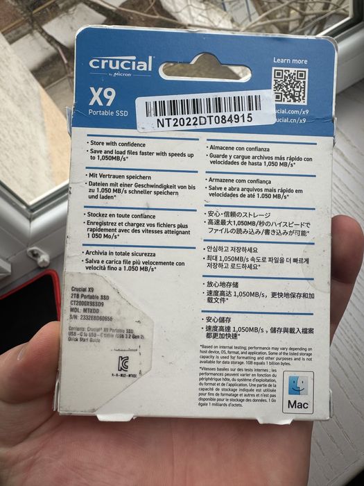 Crucial X9 2Tb Portable ssd 1000mb/s портатиний жорсткий диск карман