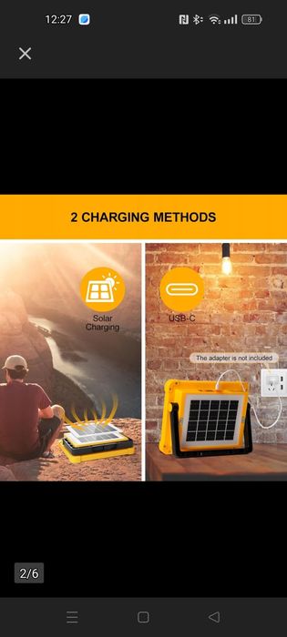 Nulmvic 12000 mAh 100 W LED reflektor budowlany solarny powerbank