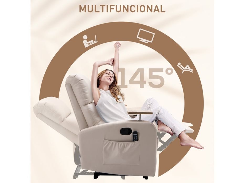 vidaXL Poltrona de Massagem Reclinável couro artificial branco nata