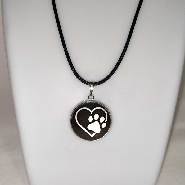N151 Naszyjnik Serce Łapka Łapa Psa Kota Handmade