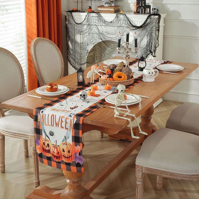 Bieżnik Na Stół Dekoracja Jesienna Na Halloween W Kratę Z Dynią