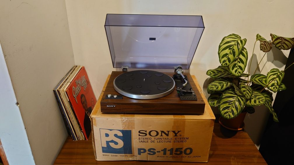 Sony PS1150 gramofon, drewno, oryginalny karton, vintage lata 70te